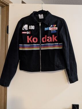 Kodak Black Racer Bomber Jacket with Multicolor Stripes and Red Logo